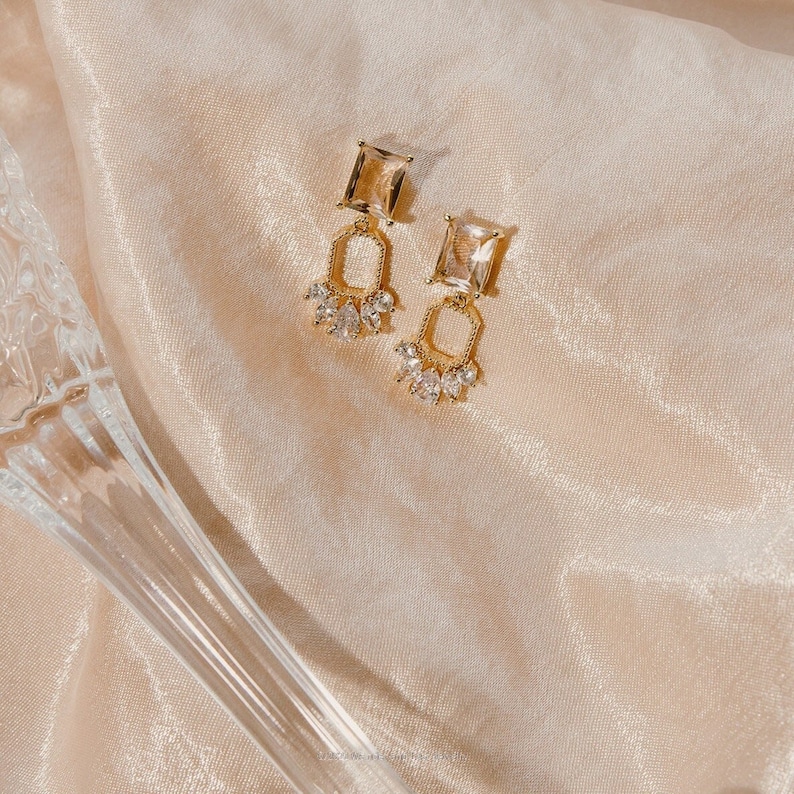 Jolie Earrings, Blush Earring, Bridal Statement Earrings, Wedding Jewelry, Art Deco Earrings, Bridal Jewelry, Peach Earrings image 6