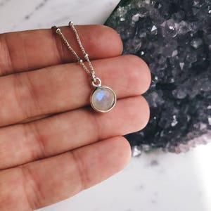 Tiny Moonstone Necklace, Rose Gold Necklace, Rose Gold Satellite Chain, Rainbow Moonstone, Simple Gemstone Necklace, Rose Gold Moonstone image 8