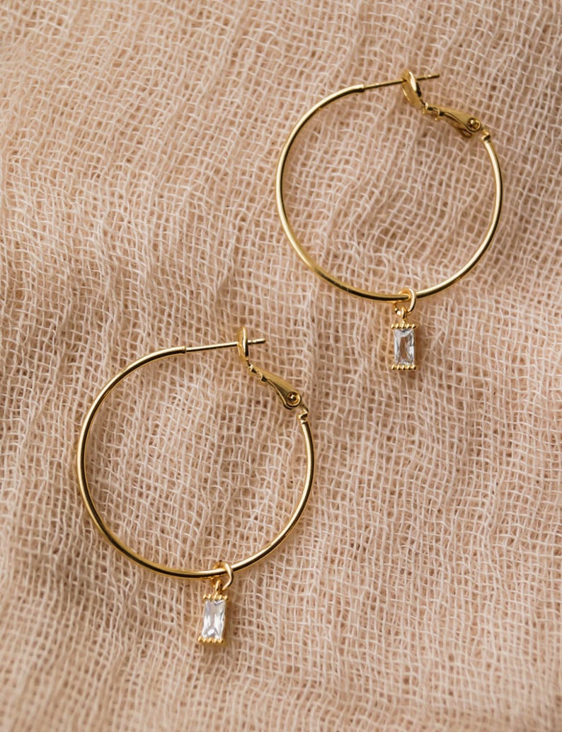 Remi CZ Hoops, Gold Hoop Earrings, Everyday Hoops, Thin Gold Hoops, Dainty Hoops Earrings, Minimal Earrings, Large Gold Hoops image 4