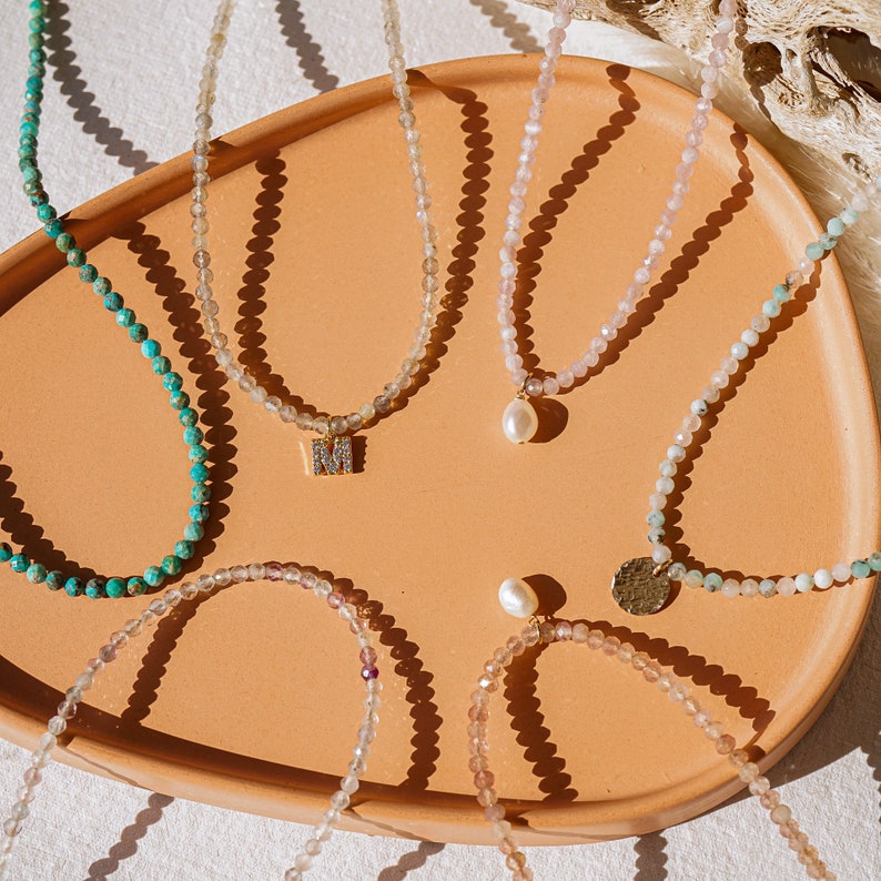 Leilani Beaded Necklace, Gemstone Necklace, Layering Necklace, Bead Choker, Turquoise Necklace, Aquamarine Necklace, Labradorite Necklace image 1