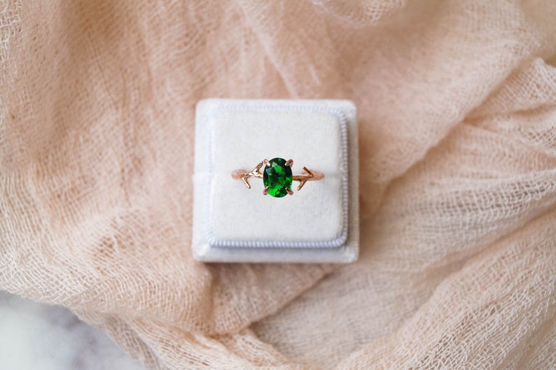 Emerald Green Ring, May Birthstone Ring, Green Stone Ring, Gemstone Ring, Crystal Ring, Dainty Ring, Gold Ring, Boho Ring, Rose Gold Ring image 2
