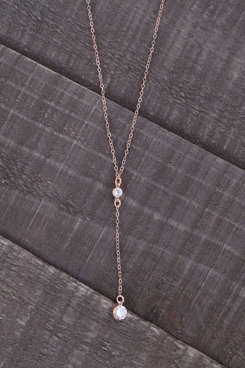 Rose Gold Y Necklace Dainty Necklace Lariat Necklace Rose Etsy