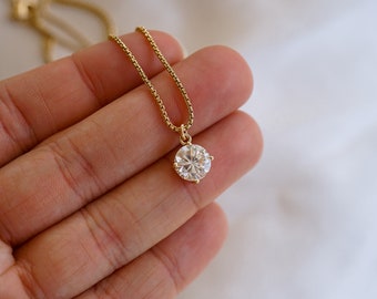 Haven CZ Solitaire Necklace, Gold Necklace, Everyday Necklace, Simulated Diamond Necklace, Christmas Gift for Her, Gold Minimalist Necklace