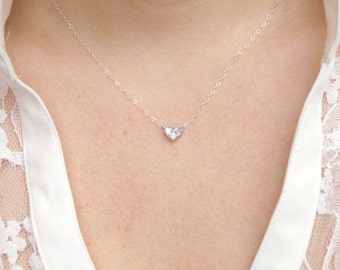 Silver Heart Necklace, Tiny Heart Necklace, Dainty Silver Necklace, Bridesmaid Gift, Gift for Her, Sterling Silver Necklace, Tiny Heart