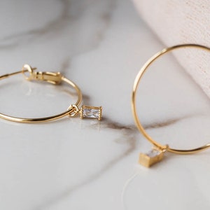 Remi CZ Hoops, Gold Hoop Earrings, Everyday Hoops, Thin Gold Hoops, Dainty Hoops Earrings, Minimal Earrings, Large Gold Hoops image 8