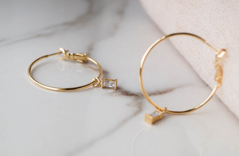 Remi CZ Hoops, Gold Hoop Earrings, Everyday Hoops, Thin Gold Hoops, Dainty Hoops Earrings, Minimal Earrings, Large Gold Hoops image 8