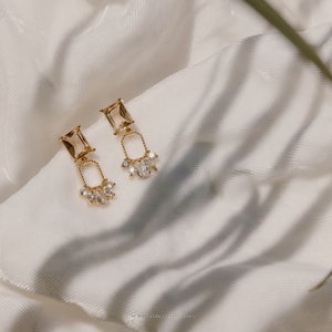 Jolie Earrings, Blush Earring, Bridal Statement Earrings, Wedding Jewelry, Art Deco Earrings, Bridal Jewelry, Peach Earrings image 9
