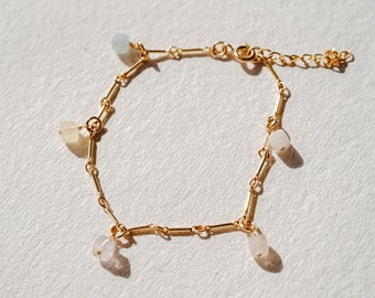 Mira Gem Bracelet, Minimalist Bracelet, Gemstone Bracelet, Dainty Gold Bracelet, Gold Bracelet, Morganite Bracelet,  Gold Bead Bracelet