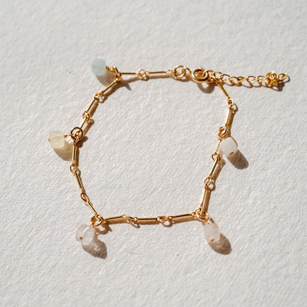 Mira Gem Bracelet, Minimalist Bracelet, Gemstone Bracelet, Dainty Gold Bracelet, Gold Bracelet, Morganite Bracelet,  Gold Bead Bracelet