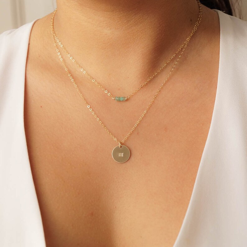 One of a Kind Necklace Set Initial Disc Necklace Jewelry Gift Gold Disc Necklace Dainty Birthstone Necklace Tiny Birthstone Necklace