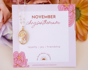 November Birth Flower Necklace, Chrysanthemum Necklace, Birth Month Flower, Friendship Necklace, Birthday Gift, Flower Necklace