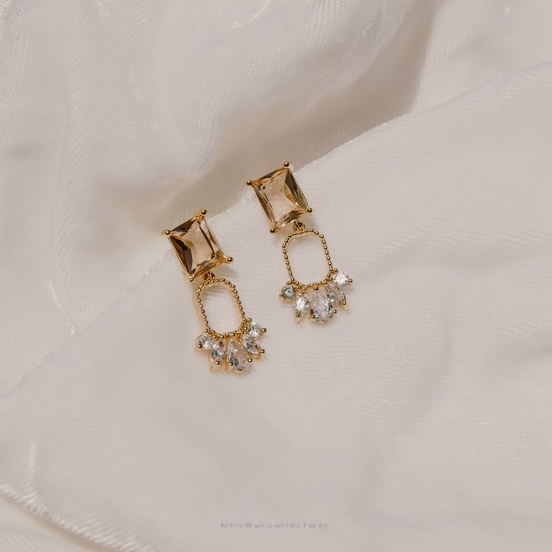 Jolie Earrings, Blush Earring, Bridal Statement Earrings, Wedding Jewelry, Art Deco Earrings, Bridal Jewelry, Peach Earrings image 3