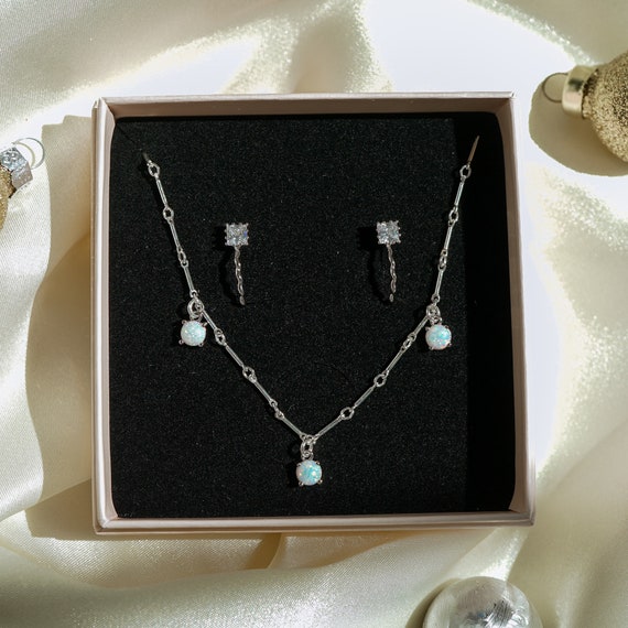 Chic Jewelry Set, Holiday Gift Set, Earring and Necklace Set, Opal  Necklace, Gold Huggies, Jewelry for Her, Holiday Gift Set, Gold Jewelry -  Etsy New Zealand