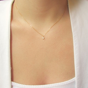 Tiny CZ Gold Necklace, Gold Choker, Gold Necklace, Dainty Gold Necklace, Cubic Zirconia Necklace, CZ Necklace, Rose Gold Necklace