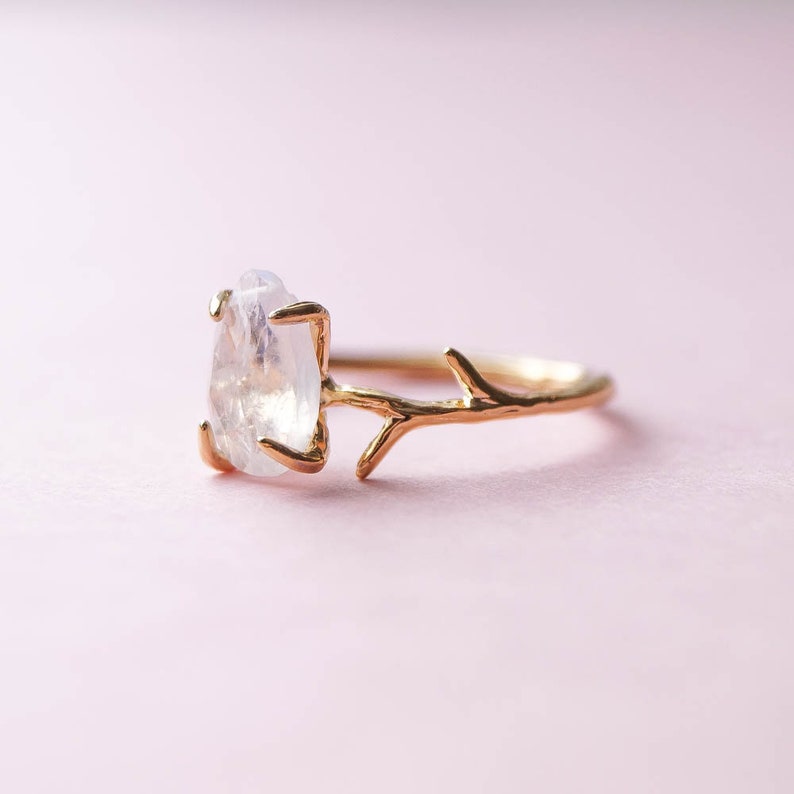 Everly Moonstone Ring, Rose Gold Ring, Dainty Moonstone Ring, Gemstone Ring, Fairycore Boho Ring, Rainbow Moonstone, Pear Engagement Ring image 2