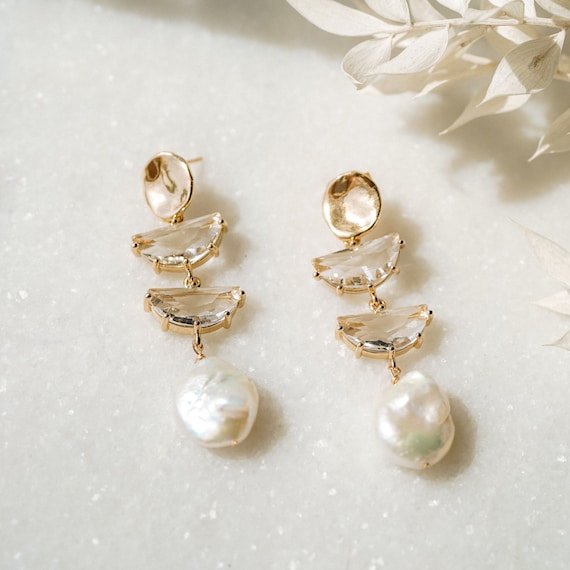Buy WREN Pearl Earrings, Wedding Earrings, Bridal Statement