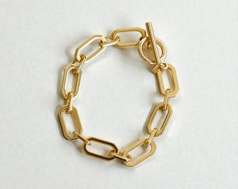 Chunky Paperclip Toggle Bracelet - Large Chain Bracelet in 14K Gold or Silver