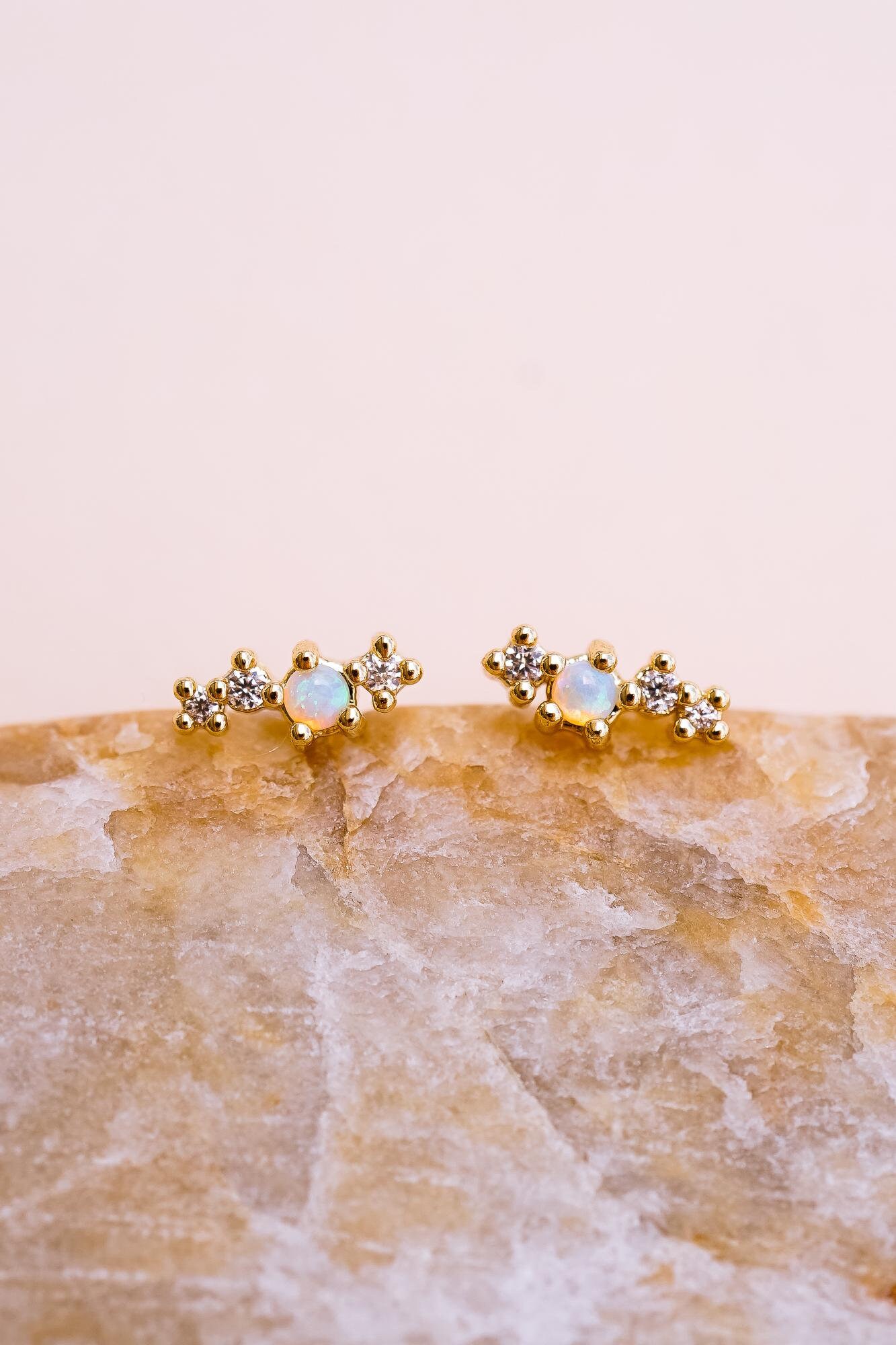 Odessa Opal Studs, Dainty Gold Earrings, Minimalist Gold Stud Earrings, Opal Stud Earrings, Gold Opal Earrings, Tiny Stud Earrings