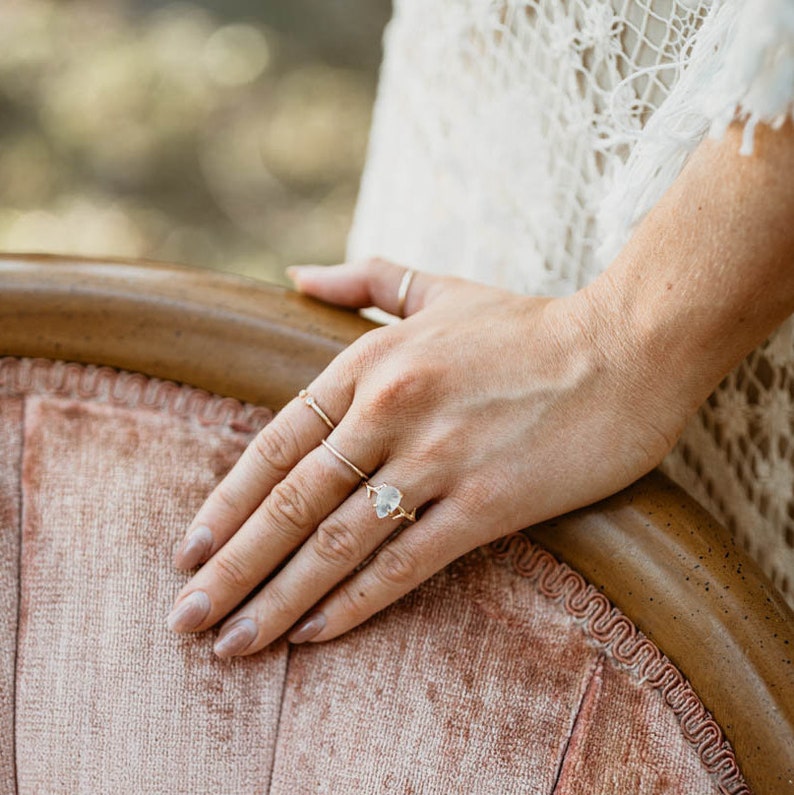 Everly Moonstone Ring, Rose Gold Ring, Dainty Moonstone Ring, Gemstone Ring, Fairycore Boho Ring, Rainbow Moonstone, Pear Engagement Ring image 9