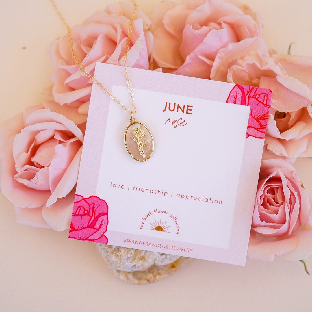 June Birth Flower Necklace, Rose Necklace, Birth Month Flower, Birth Flower Necklace