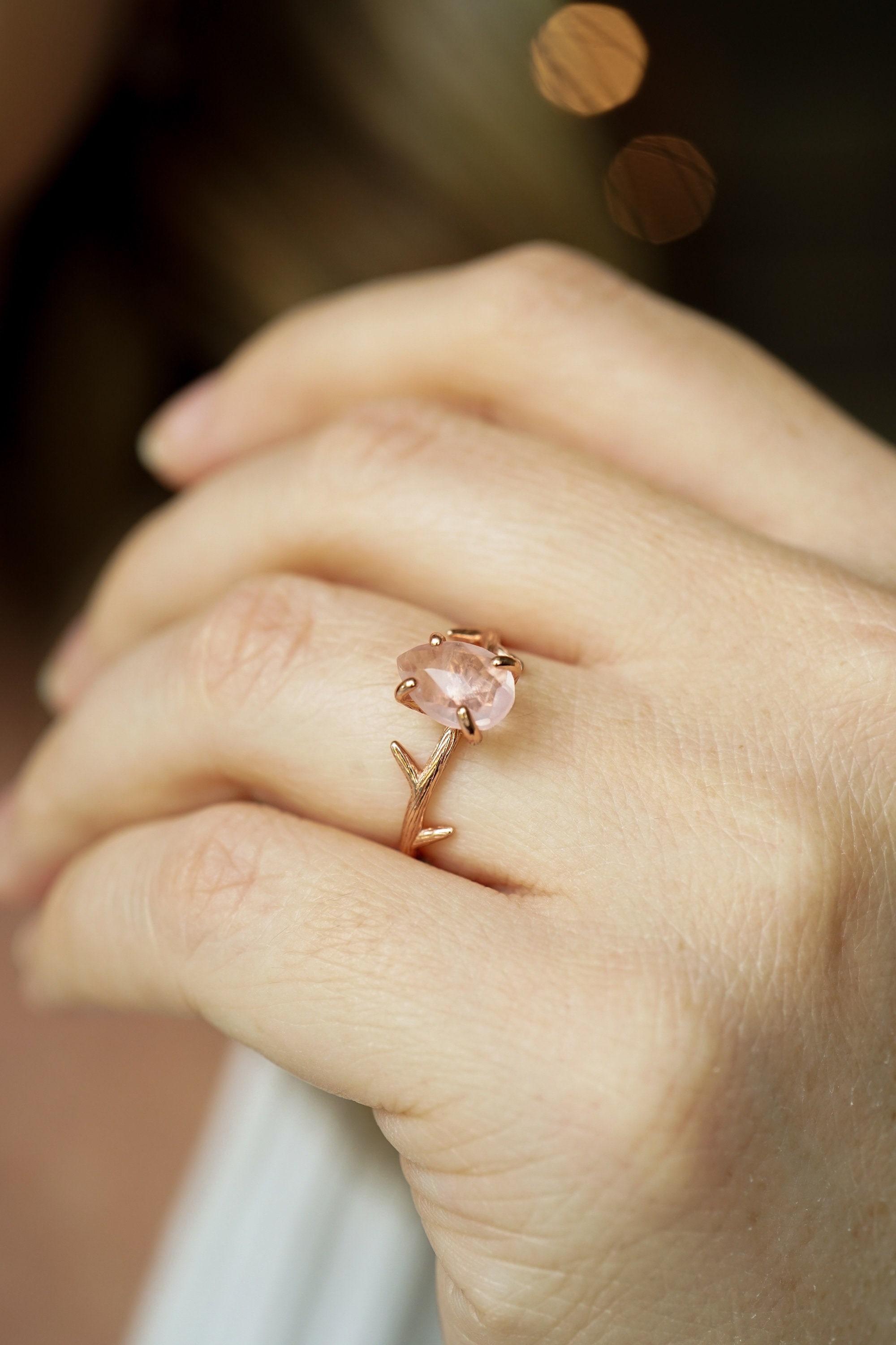 Pixie Ring, Rose Quartz Ring, Valentines Day Gift, Whimsical Ring, Bohemian Ring, Pink Stone Ring, Pear Shaped Ring, Teardrop Ring
