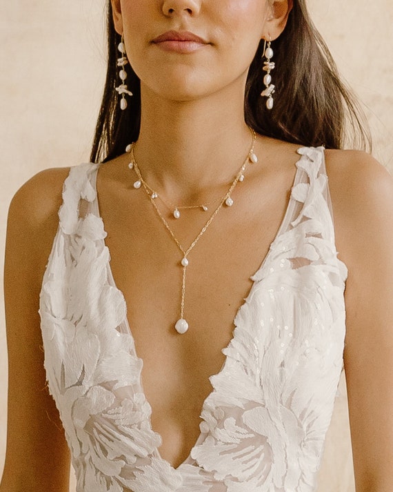 Collana A Y Con Perle E Catena Satellite – Gioiello Stratificato Vintage, Colore Oro, Per Donne E Sposa