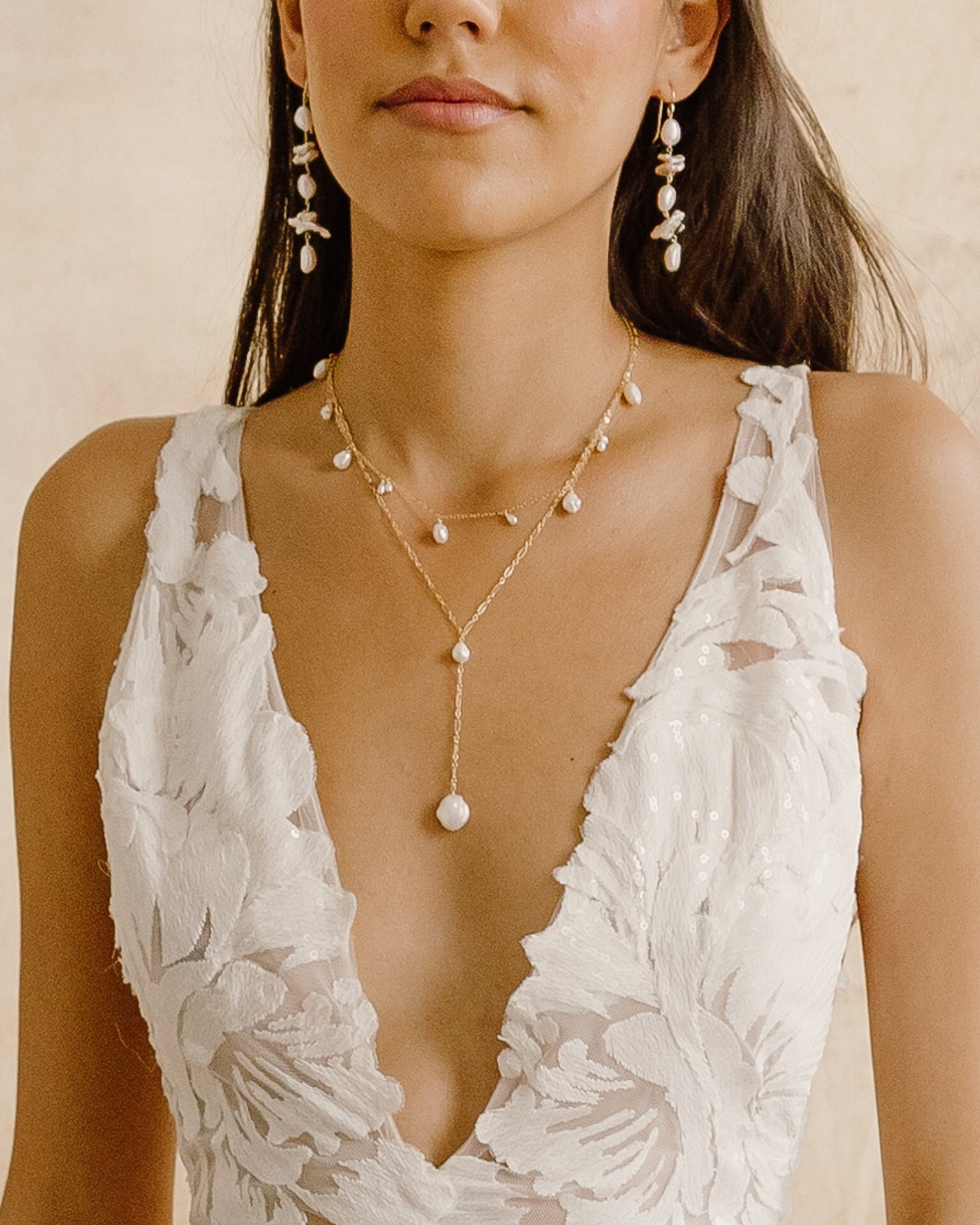 Delaney Lariat Necklace, Layering Necklace, Pearl Drop Necklace, Freshwater Pearl Necklace, Dainty Pearl Necklace, Bridal Jewelry Set