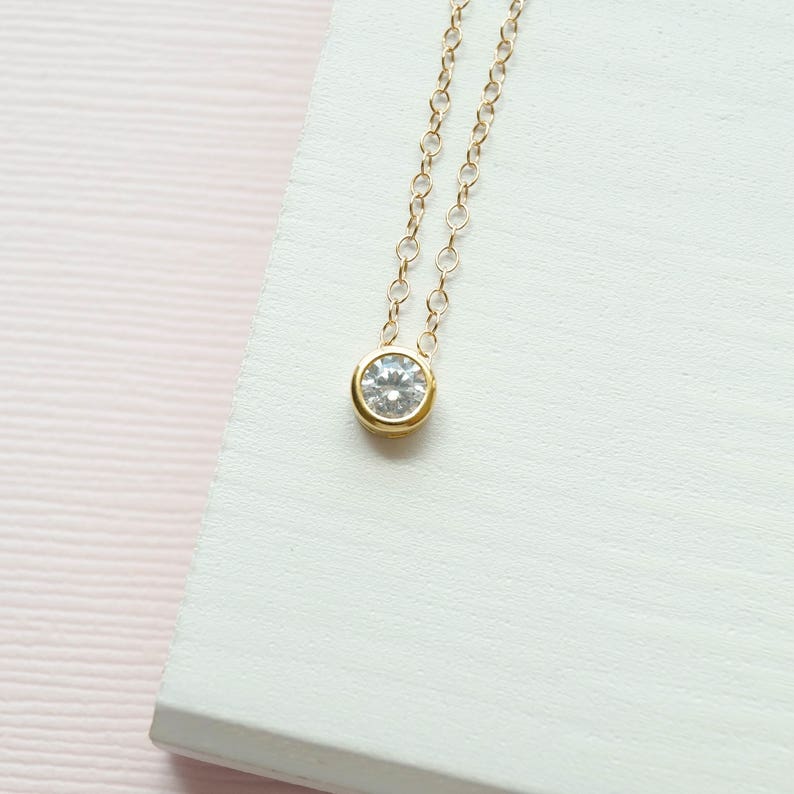 CZ Necklace Dainty Gold Necklace Simple Gold Necklace - Etsy