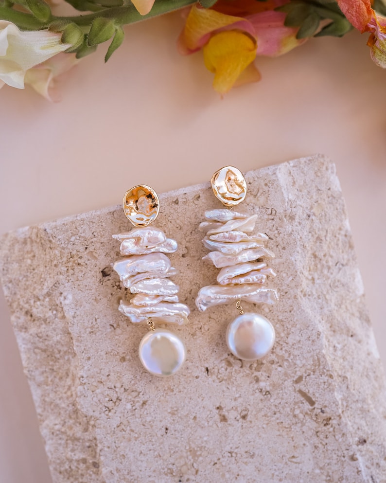 Kiara Pearl Earrings, Bohemian Earrings, Bridal Earrings, Pearl Drop Earrings, Statement Earrings, Long Pearl Earrings, Boho Wedding Jewelry image 2