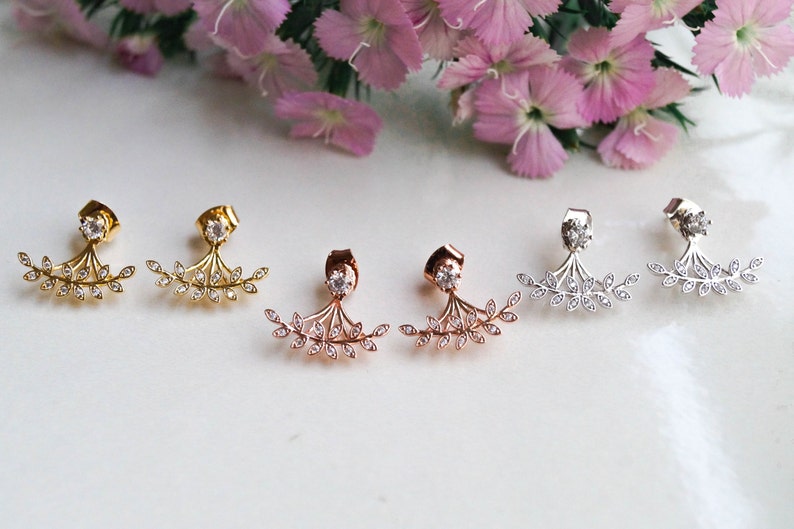 Leaf Ear Jackets, Minimalist Earrings, Silver Leaf Earrings, Gold Leaf Earrings, Rose Gold Leaf Earrings, Cuff Earrings, Ear Jackets Yellow Gold