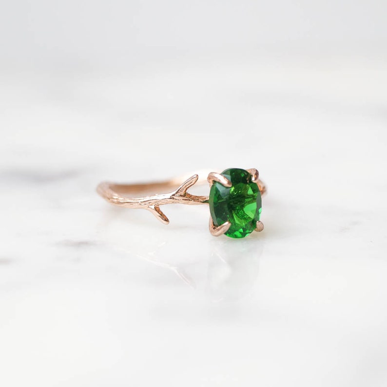 Emerald Green Ring, May Birthstone Ring, Green Stone Ring, Gemstone Ring, Crystal Ring, Dainty Ring, Gold Ring, Boho Ring, Rose Gold Ring image 5