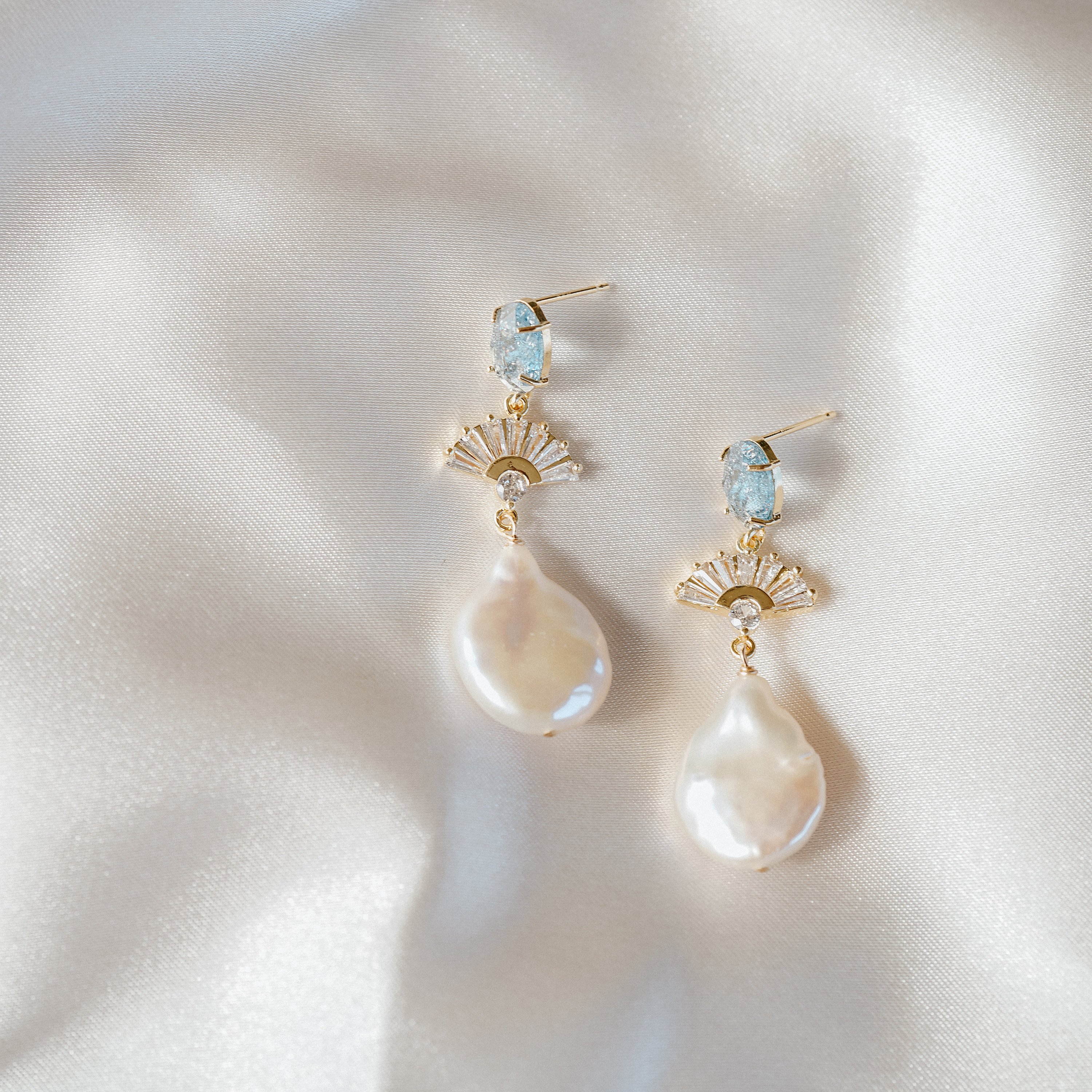 Something Blue Earrings Bridal Statement Earrings Wedding Jewelry Pearl Earrings Art Deco Earrings Fan Earrings Blue Bridal Jewelry Etsy