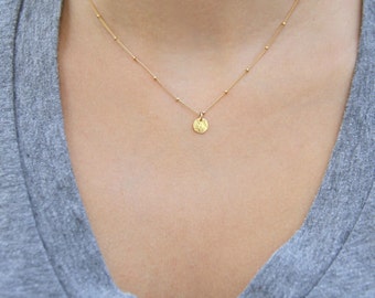 Gold Coin Necklace, Dainty Gold Necklace, Satellite Chain Necklace, Gold Disc Necklace, Simple Gold Necklace, Minimalist Necklace, Gold Fill