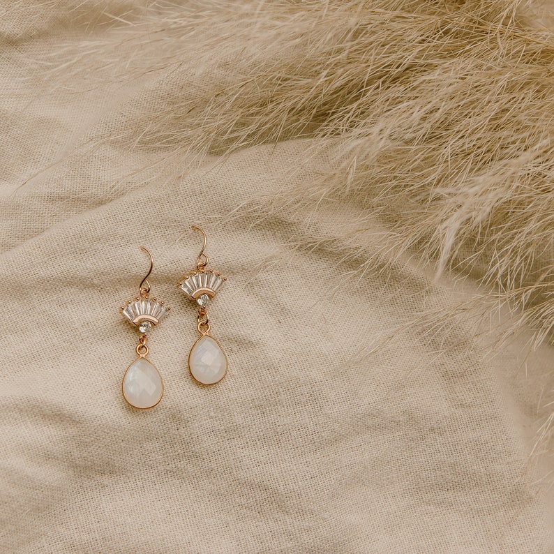 Aria Moonstone Earrings, Bridal Statement Earrings, Wedding Jewelry, Fan Earrings, Art Deco Earrings, Bridal Jewelry, Teardrop Earrings image 8