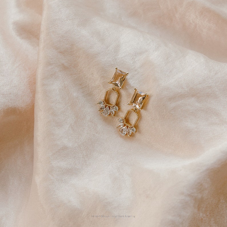 Jolie Earrings, Blush Earring, Bridal Statement Earrings, Wedding Jewelry, Art Deco Earrings, Bridal Jewelry, Peach Earrings image 5