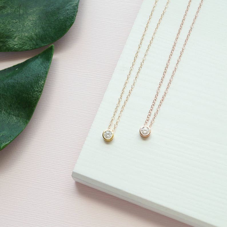 CZ Necklace Dainty Gold Necklace Simple Gold Necklace Etsy