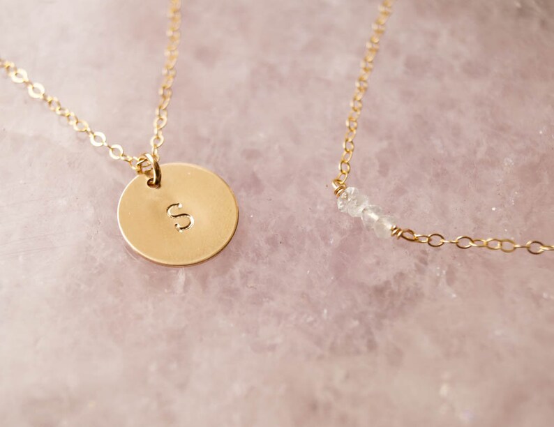 One of a Kind Necklace Set Initial Disc Necklace Jewelry Gift Gold Disc Necklace Dainty Birthstone Necklace Tiny Birthstone Necklace
