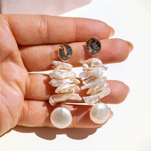 Kiara Pearl Earrings, Bohemian Earrings, Bridal Earrings, Pearl Drop Earrings, Statement Earrings, Long Pearl Earrings, Boho Wedding Jewelry image 5