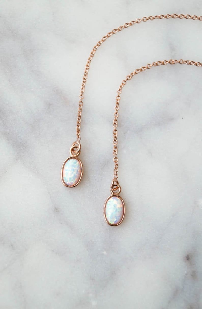 Edith Opal Threaders, Gold Threader Earrings, Minimalist Earrings, Long Chain Earrings, Opal Earrings, Rose Gold Threaders, Ear Threaders image 1