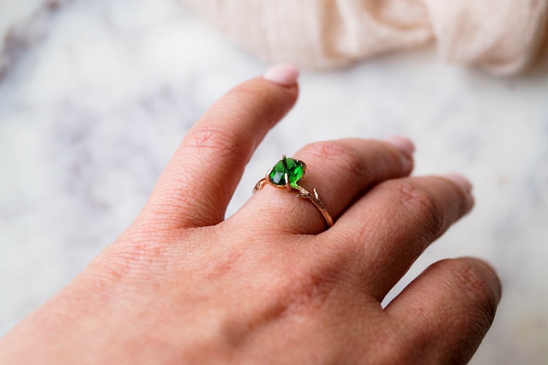 Emerald Green Ring, May Birthstone Ring, Green Stone Ring, Gemstone Ring, Crystal Ring, Dainty Ring, Gold Ring, Boho Ring, Rose Gold Ring image 6