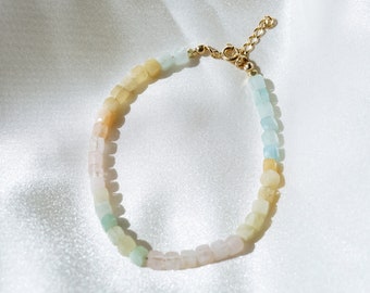 Serenity Beaded Bracelet, Morganite Bracelet, Pastel Bracelet, Gold Bracelet, Simple Beaded Bracelet, Blue Bead Bracelet, Dainty Bracelet