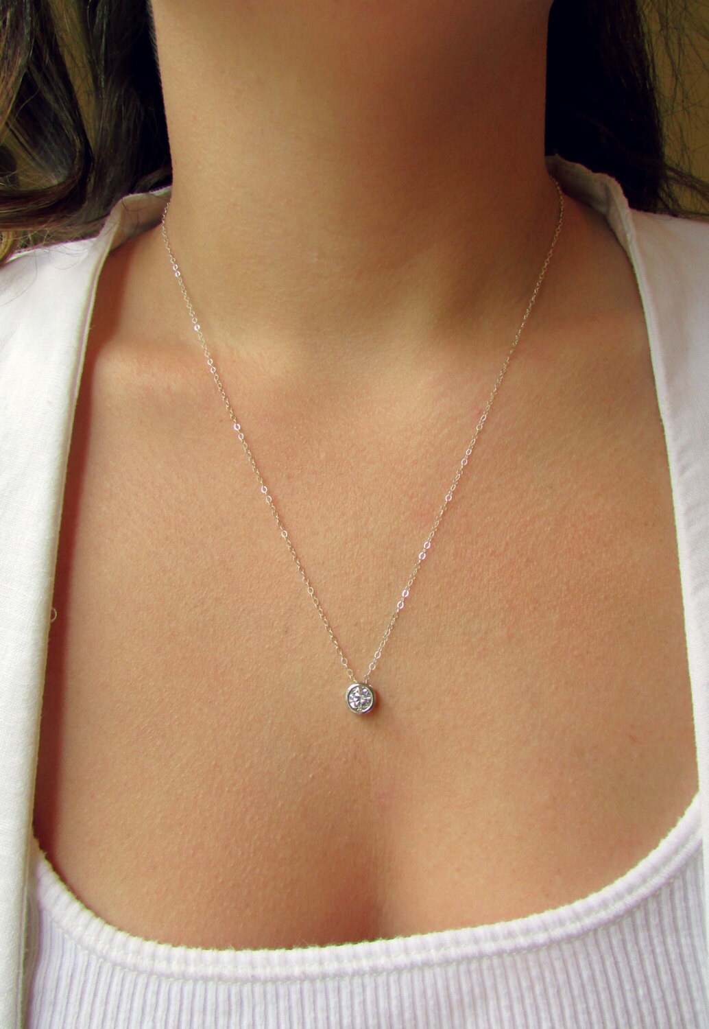 Floating Diamond Silver Necklace 