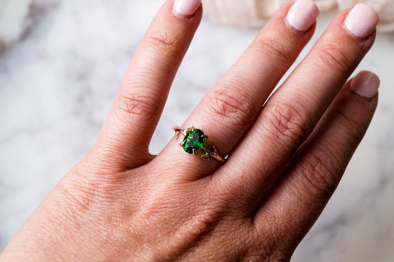 Emerald Green Ring, May Birthstone Ring, Green Stone Ring, Gemstone Ring, Crystal Ring, Dainty Ring, Gold Ring, Boho Ring, Rose Gold Ring image 3