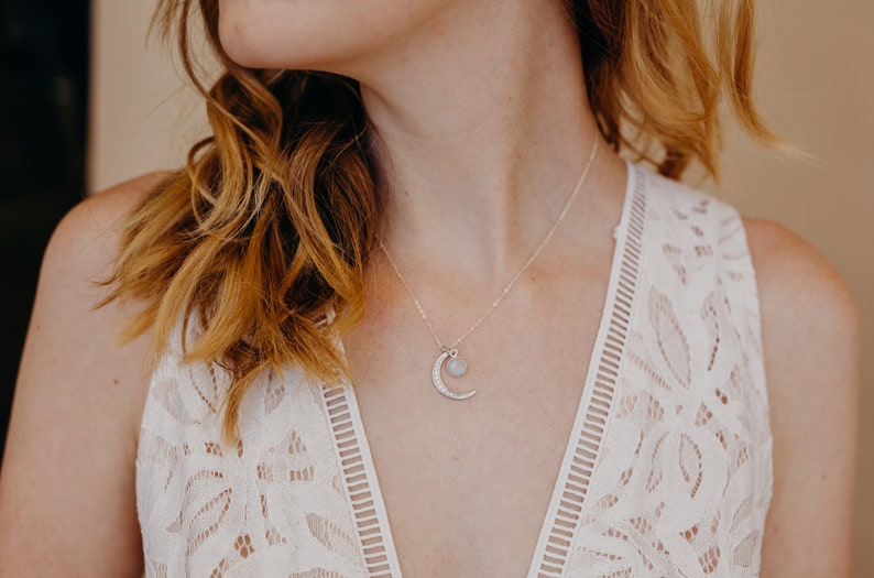 Two Moons Necklace, Crescent Moon Necklace, Moonstone Necklace, Rose Gold Necklace, Dainty Necklace, Rainbow Moonstone Necklace image 7