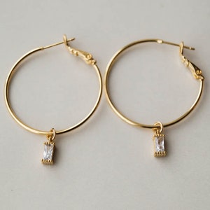 Remi CZ Hoops, Gold Hoop Earrings, Everyday Hoops, Thin Gold Hoops, Dainty Hoops Earrings, Minimal Earrings, Large Gold Hoops image 2