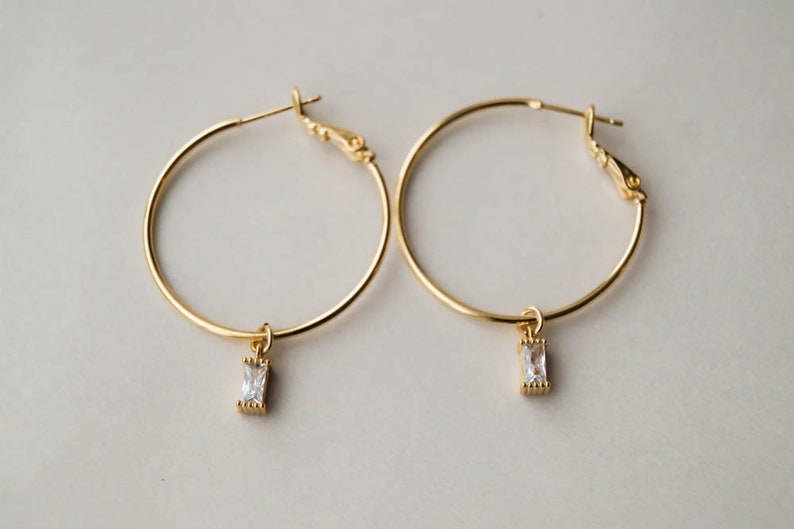 Remi CZ Hoops, Gold Hoop Earrings, Everyday Hoops, Thin Gold Hoops, Dainty Hoops Earrings, Minimal Earrings, Large Gold Hoops image 2