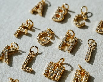 Initial Letter Add-On, Add a Charm, Customized Necklace, 24k Gold Plated Pave Initial, Platinum Pave Initial, Letter Add On