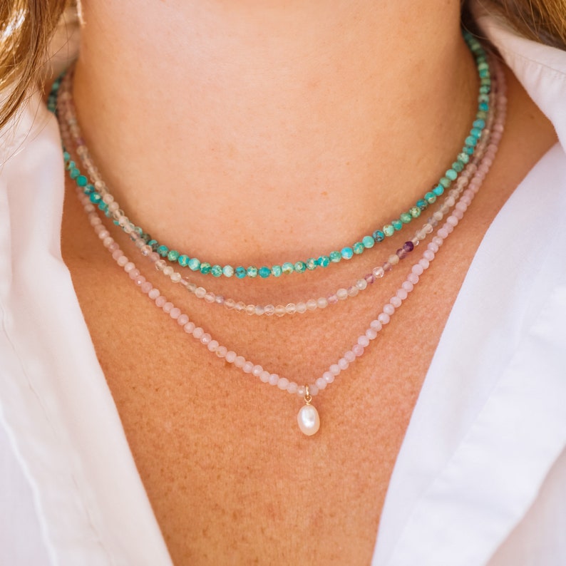 Leilani Beaded Necklace, Gemstone Necklace, Layering Necklace, Bead Choker, Turquoise Necklace, Aquamarine Necklace, Labradorite Necklace image 2