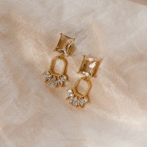 Jolie Earrings, Blush Earring, Bridal Statement Earrings, Wedding Jewelry, Art Deco Earrings, Bridal Jewelry, Peach Earrings image 2