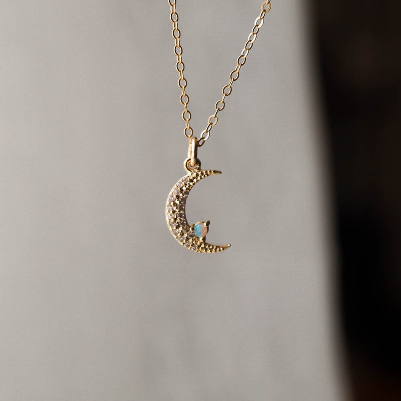 Moon Magic Necklace Crescent Moon Necklace Opal Moon - Etsy